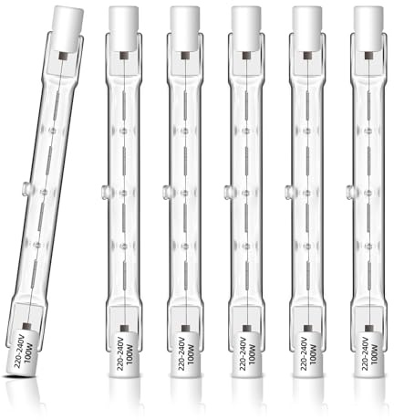 Caldarax 6 Stück R7S Halogenstab 118mm 100W 230V Dimmbar, R7s Linear Halogen 2700K Warmweiß, 1500LM, J118 Halogenlampen für Fluterlicht, Baustrahler, Stehlampen, Landschaftslichter, Arbeitsleuchten