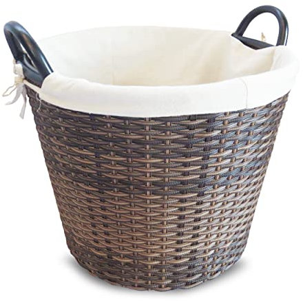 HABAU Feuerholzkorb mit waschbarem Stoffeinsatz, Holzkorb aus extrem robustem Polyethylen mit Metallrahmen - Korb in Grau oder Braun (Braun, Groß)