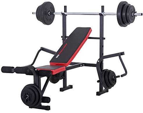 TrainHard Multifunktion Hantelbank klappbar mit Beincurl Butterfly, zertifiziert nach EN957 mit Hantelset aus Langhantel Kurzhantel Hantelstange Gewichten bis 90 kg (Hantelbank + 25 kg Langhantel)