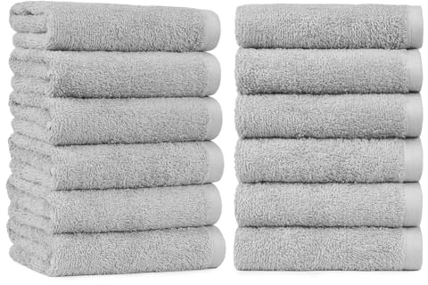Amazon Basics Soft and Thick Cotton Hand Towels for Gym, 16 x 26 in, Gray, 12-Pack