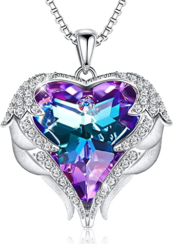 CDE Mothers Day Gifts for Women Angel Wings Necklaces for Women, Love Heart Silver Tone/Gold Tone Pendant with Birthstone, Wedding or Birthday Jewelry Gifts for Mom Wife Girlfriend Her