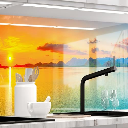 STICKERPROFIS Küchenrückwand selbstklebend SUNDOWNER (Premium) 60 x 280cm | Spritzschutz & Fliesenspiegel · alle Untergründe · hitzebeständig, abwaschbar · ohne Bohren · 1,8mm Verbundmaterial Glasoptik
