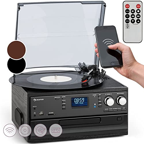 Auna Plattenspieler für Schallplatten, Plattenspieler mit Lautsprecher, CD-Player, USB & DAB Radio, Schallplattenspieler im Retro-Design, Moderner Record Vinyl Player, Plattenspieler mit Bluetooth