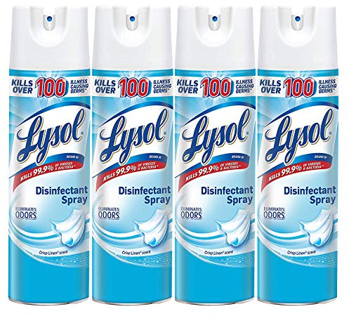 Lysol Disinfectant Spray, Sanitizing and Antibacterial Spray, For Disinfecting and Deodorizing, Crisp Linen, 19 fl oz (Pack of 4)