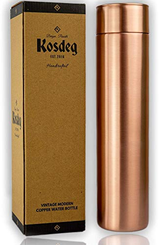 Kosdeg Copper Water Bottle 1L / 34oz - Vintage Modern Design - an Ayurvedic Copper Vessel - Drink More Water, Lower Your Sugar Intake and Enjoy The Health Benefits Immediately