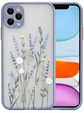 Ownest Kompatibel mit iPhone 11 Pro Hülle,Lavendel Blumen Transparent Aesthetic Flowers Matte PC Back und Mädchen Frauen Weiche Silikon Bumper Schutzhülle - Lila
