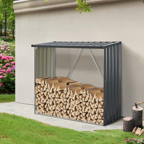 casa.pro Portalegna da Esterno con Tettuccio Deposito per Legna da Ardere Struttura in Acciaio per Accatastare Tronchi da Legnaia 156 x 80 x 152 cm Antracite