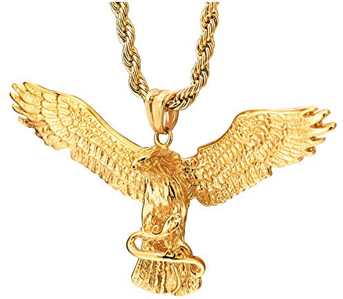 COOLSTEELANDBEYOND Herren Damen Goldfarben Fliegende Adler Greifen Schlange Anhänger Edelstahl Halskette mit 75cm Stahl Kette