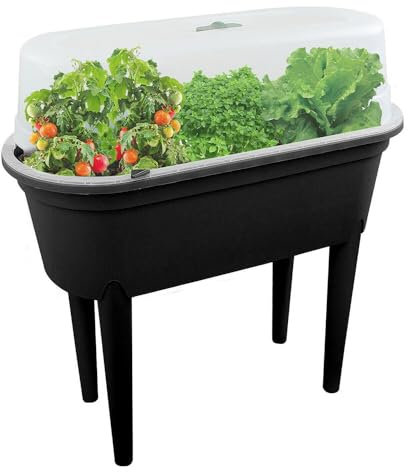 GEEZY Raised Garden Bed Planter Box Outdoor Patio Greenhouse Flower Vegetable Grow Box with Lid & Legs Black - Durable, Portable & Versatile Planter for Small Spaces & Easy Planting & Care