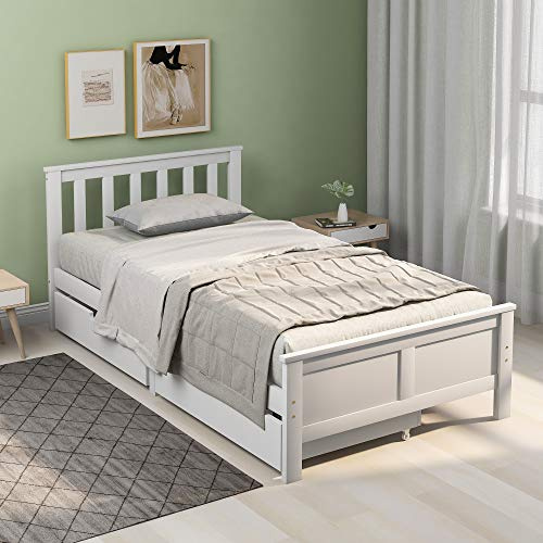 LTGB Single Bed Frame, Wooden Solid Pine Storage Bed with Drawers, Bed Furniture Frame for Adults, Kids, Teenagers, 3ft Single White Bed, 90 x 190 cm 【UK Fast Delivery】