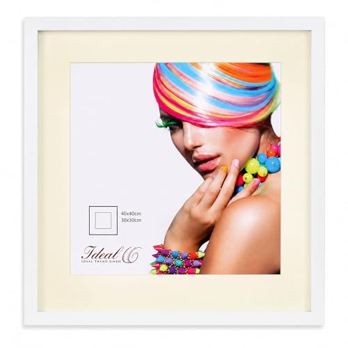 IDEAL TREND 3D Objektrahmen Holz Bilderrahmen quadratisch Wanddeko Collage Poster Fot Rahmen: Farbe: Weiß | Format: 40x40