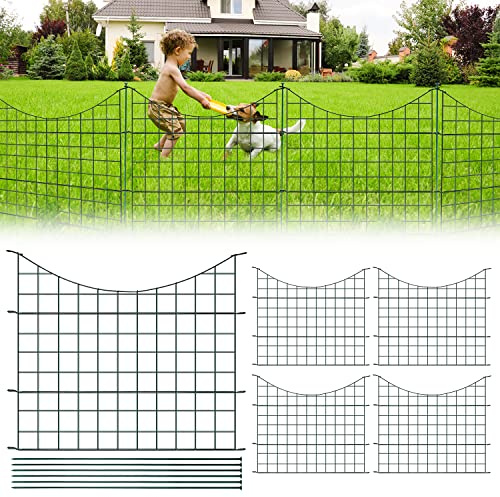 Ansobea Teichzaun Set KomplettSet mit 10 Zaunelementen und 12 Befestigungsstäben Welpanauslauf Metall Gartenzaun Freigehege (Unterbogen,Grün)