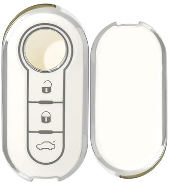 KUNIO Schlüsselhülle Passt für FIAT 500 500C 500L 500X Panda Punto Lancia Ypslon Delta Grande Bravo Ducato Stilo Linea Schutzhülle TPU Autoschlüssel Hülle Klappschlüssel Cover 3 Tasten Weiß