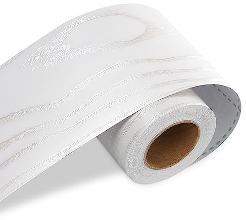 LACHEERY White Oak Wood Border Wallpaper Peel and Stick Bathroom Mirror Frame Border Wood Grain Repair Tape Silver White Bulletin Board Borders Trim Self Adhesive Modern Classroom Borders 3x197
