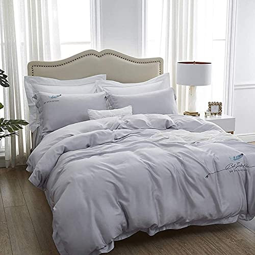 BONOOL Ensemble de draps 4 pièces Ensembles de literie en Pur Satin de Soie Accueil Ensemble de lit King Size Literie Housse de Couette Drap Plat Taies d'oreiller Maison (Taille : King) (Queen)