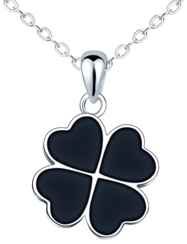 feilok Halskette Damen Kette mit Glücksbringer Schwarz Kleeblatt Kette Vierblättriges Halskette für Frauen Schmuck Geburtstags
