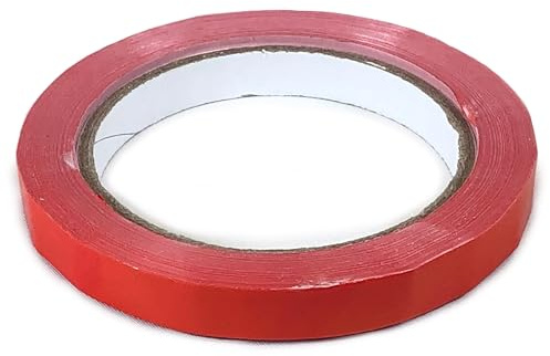 PAMPOLS Pack de 12 Rollos de Cinta para Máquina Precintadora de Bolsas | Ancho 12 mm x Largo 66 metros | Color Rojo