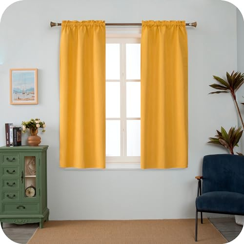 GIRASOLE HOME Coppia Tende Barbados Termiche Totalmente Oscuranti 2 Pannelli da 55x150cm con Tasca, Giallo