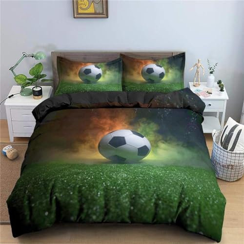 Bettwäsche 135x200 Bettbezug Winter Bettwäsche-Sets FußBall Muster Weich Hypoallergen Baby Bettwäsche Set mit 2 Kissenbezüge 80x80 cm, Geeignet für Jungen Mädchen Kinder