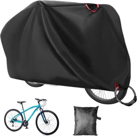 Housse Vélo Extérieur Protection, Bâche Oxford 210D Epais Noir Avec Trou de Verrouillage & Sac de Rangement, Pour VTT et Vélo de Route, 200x110x70CM