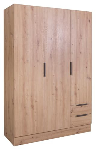 Composad | Schrank der Linie Espresso mit 3 Türen und 2 Schubladen, Aufbewahrungsschrank, platzsparend, Schlafzimmer, Waschküche, (B x H x T) 119,3 x 184,4 x 46,3 cm, Farbe Eiche Honig, Made in Italy