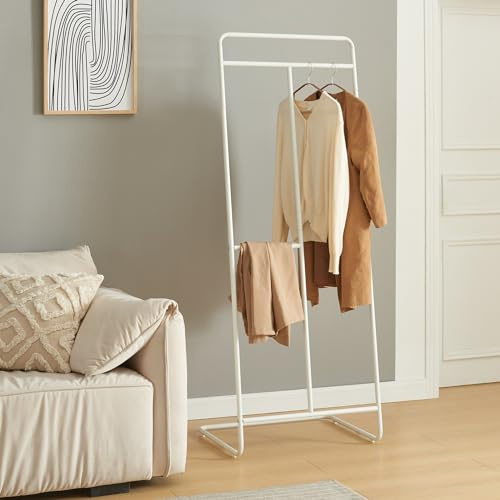 [en.casa] Garderobenständer Sandviken Kleiderständer Garderobe aus Metall Standgarderobe Kleiderstange 166 x 63 x 48cm freistehend Weiß