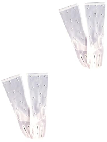 WRITWAA 2 Paar Elegante Brauthandschuhe Abschlussball-Party-Hochzeitshandschuhe Perlenhandschuhe Hochzeitshandschuhe aus Spitze prom dance Handschuhe anziehen Brauthandschuhe mit Perlen
