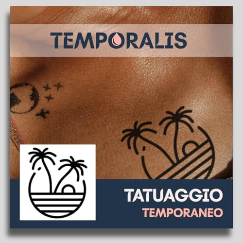 Fake Tattoo Palme – Temporalis® | Temporäre Tattoos für Erwachsene – EU-zertifizierte Kosmetik, vegan & wasserfest – Hält 1 bis 2 Wochen [ Palmen bei Sonnenuntergang ]