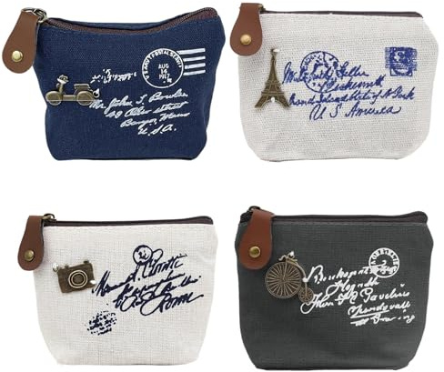 WJUAN 4 Stück Münzbeutel, Mini Geldbeutel Damen, Exquisites Musterdesign, Kleingeldbörse, Mit Reißverschluss, Geeignet für Karten, Schlüssel und Diverse Kleinigkeiten