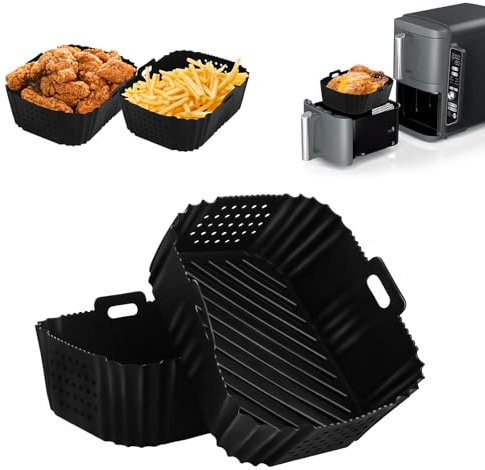 2Psc Recipientes para Freidora de Aire para Ninja Double Stack XL Freidora 9,5L SL400UK, Molde Silicona Freidora de Aire Sin BPA, Air Fryer Accesorios para 7,5-9,5L Dual Drawer Airfryers