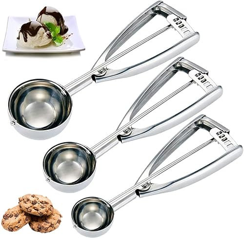 Eisportionierer Edelstahl, DMOPRDNB Eislöffel Portionierer mit Auslöser, verdickter 304 Edelstahl Cookie Scoop für Eiscremekugel, Backen, Melonenkugel