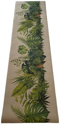 LaVelahome RecycledChef - Alfombra de cocina reciclada, ecológica, verde, con palma, helechos, antideslizante, lavable (50_x_390 cm)