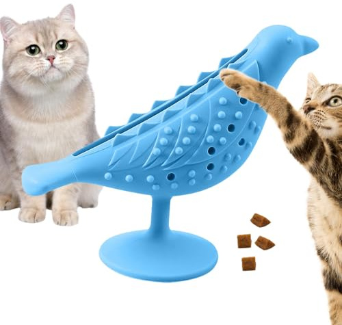 Kitten Chew Toy - Cat Teeth Cleaning Toy, Face Scratchers, Suction Cup Food Dispenser | Adorable Bird Shape Catnip Toy, Bite Resistant Cat Toothbrush Chewing Toy for Stress Relief Controls Food Intake