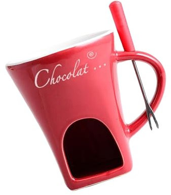 Fenteer Taza Fondue Chocolate, Olla Caliente para Dulces, Calentador con Tenedor para la Cena, Bodas, Tapas Caseras, 130 ml, Rojo