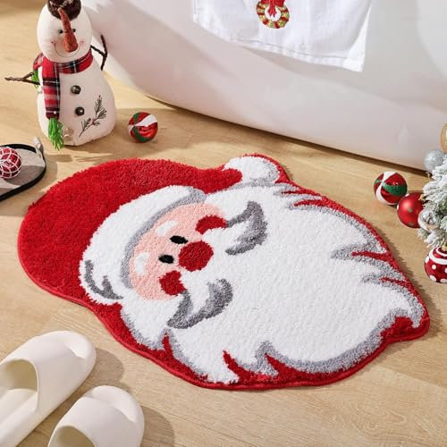 7WUNDERBAR Fußmatte Weihnachten, Weihnachts Badteppich rutschfeste Weihnachtsdeko Teppich Badematte maschinenwaschbar, Weihnachtsteppich für Wohnzimmer, Schlafzimmer, Kinderzimmer (Weihnachtsmann)
