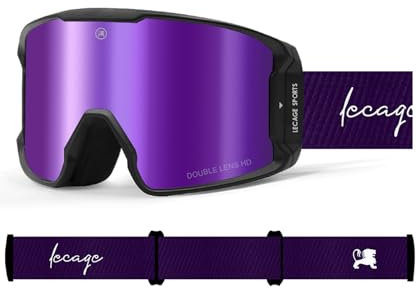 LECAGE Skibrille Damen mit Wechselglas OTG Anti-Nebel Snowboard Brille mit Magnetische HD UV-Schutz Ski Brille für Brillenträger Kompatibler Helm Schneebrille für Winter Skifahren (Lila & Schwarz)