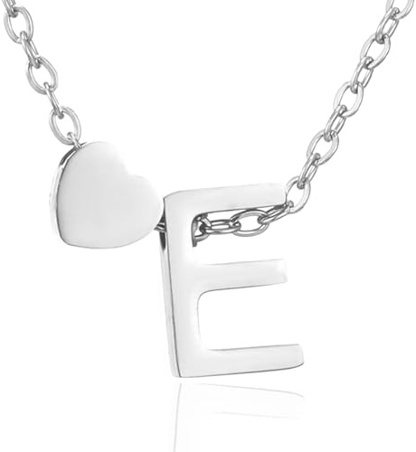 RWQIAN Damen A-Z Buchstaben Kette mit Herz Anhänger Gold/Roségold/Silber | Initialen Letter Halskette,Edelstahl Schmuck,Geschenke fur Frauen