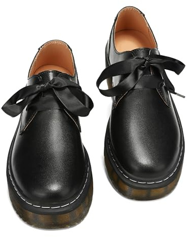 ilatyia Women Lace-up Platform Chunky Loafers Classic Lug Sole Oxford Shoes Business Work Office Dress Shoes Black,10 US