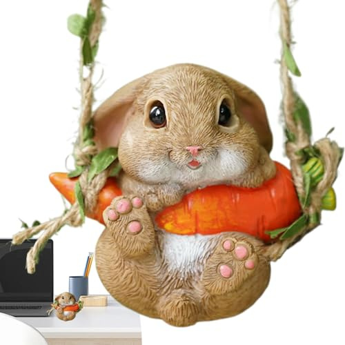 Teksome Figura de conejo oscilante, estatua de animal, colgante de conejo, adornos para coche, accesorios bonitos de resina con cuerda oscilante para visión trasera del coche