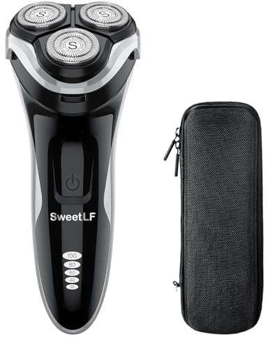 SweetLF Rasierer Herren Elektrischer Rasierapparat mit Reiseetui Bartschneider Nass- & Trockenrasierer Elektrorasierer IPX7 & LED Energieanzeige, SWS7105BK