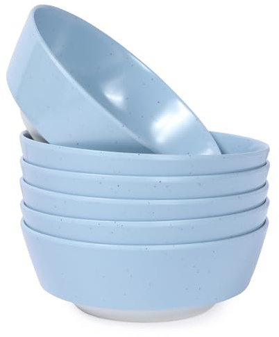 Webbylee 6-inch Melamine Bowls set of 6-20-ounce Dinnerware Cereal Bowls for Soup, Salad & Dessert | Dishwasher Safe & Space Saving(Blue/Beige)