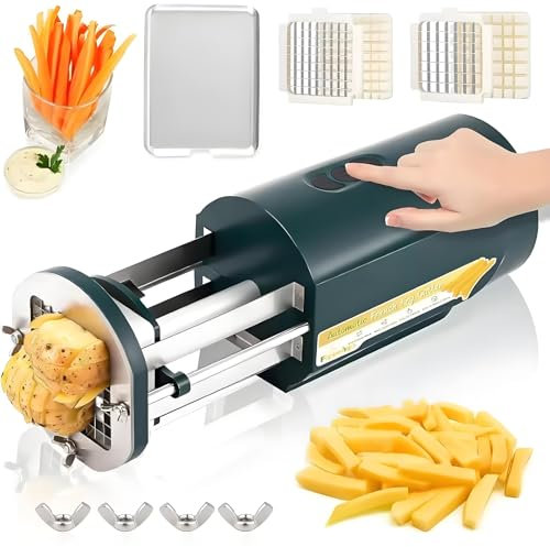 Electric French Fry Cutter, Electric Potato Chip Cutter with 1/2 & 3/8Inch Blade, Commercial and Household Potato Cutter Automatic Potato Slicer with 1/2 & 3/8 Inch Blade