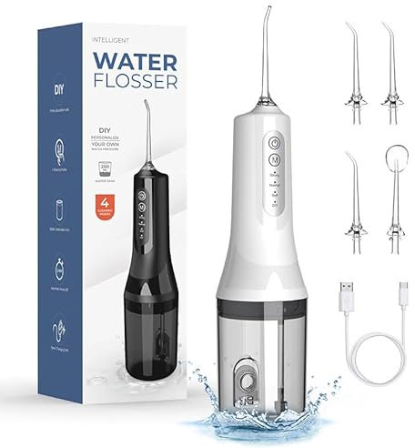 Irrigatore Orale Senza Fili, Idropulsore Dentale, Idropulsore Dentale da Viaggio, 4 Modalità e 5 Ugelli, 260Ml Elettrico Water Flosser, Ricarica USB, Impermeabile IPX6 per Viaggi a Casa (Bianco)
