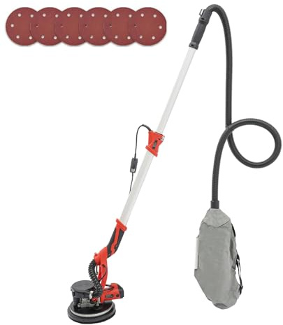 Trockenbauschleifer, 1250W Wandschleifer mit Absaugung LED-Licht und Schleifpapier, 800-1800RPM Deckenschleifer, Faltbarem Griff für Polieren, Glätten, Finishing Spachtel, Beschichtungen (Rot)