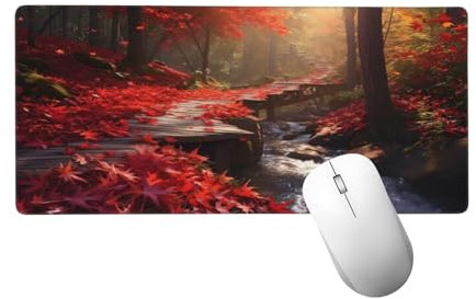 Otoño Alfombrilla Ratón XXL 1400x600 mm, Alfombrilla Escritorio Mouse Pad de Goma Antideslizante, Escena Mouse Pad Grande Gaming, Alfombrilla Antideslizante, Desk Mat para Jugadores, PC, Oficina H-988