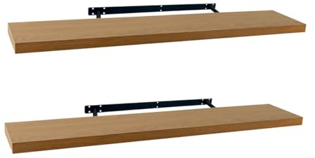 LOLAhome - Set de 2 Baldas Flotantes para Pared de Madera Color Roble de 120x23,5 cm. Estantes de Pared Resistentes sin Agujeros Visibles para Salón, Cocina, Oficina o Dormitorio