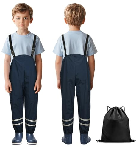 BSBUY Pantalon de Pluie Garcon et Fille, Pantalon Boue de Pluie Imperméable Enfants, Surpantalon Réfléchissante Enfant, Salopette Garçon sans Doublure pour Explorer Randonnée Le Plein Air