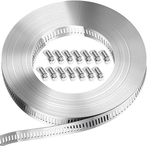 Bolatus Fascette stringitubo da 5 metri, terminale in acciaio inox 304 fascette a vite con 12 clip, fascette stringitubo fai da te per tubo piscina, tubo da giardino
