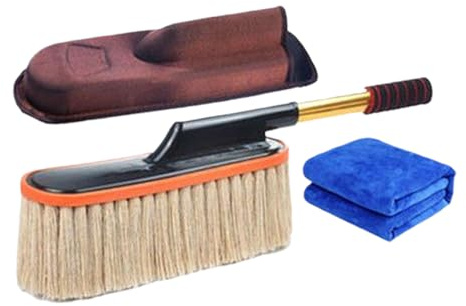 Celuicion Pulitore per la polvere 'auto, per interni e spazzola dettagliata, set di 3 pezzi con inserti in cera e microfibra, per cerchioni, moto,