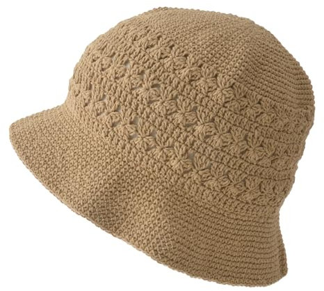 CHARM Bucket Hat Häkelmütze Aus 100% Baumwolle, Bob Sonnenhut Damen, Handgemachte Strickmütze & Gehäkelte Sommermütze, Lochmuster Topfhut Barett Beige
